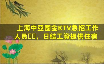 上海中亞國金KTV急招工作人員，日結工資提供住宿